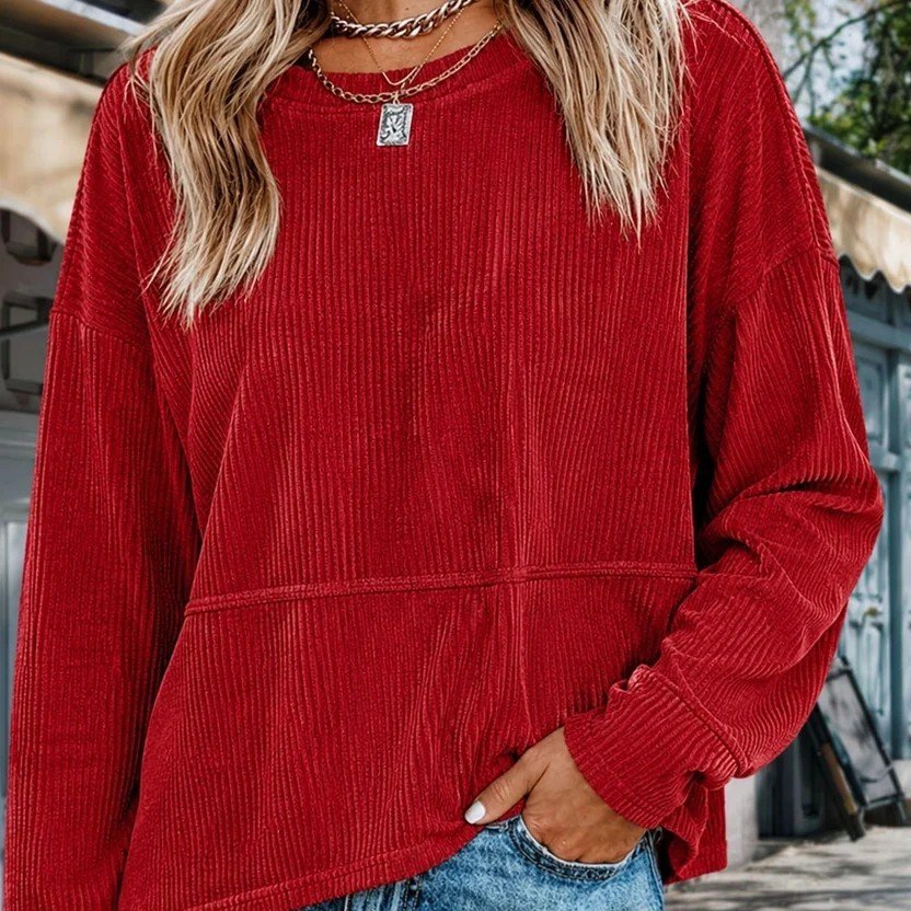 Women's Fashionable Casual Round-Neck Loose-Fit Long-Sleeve Top - الصورة 10