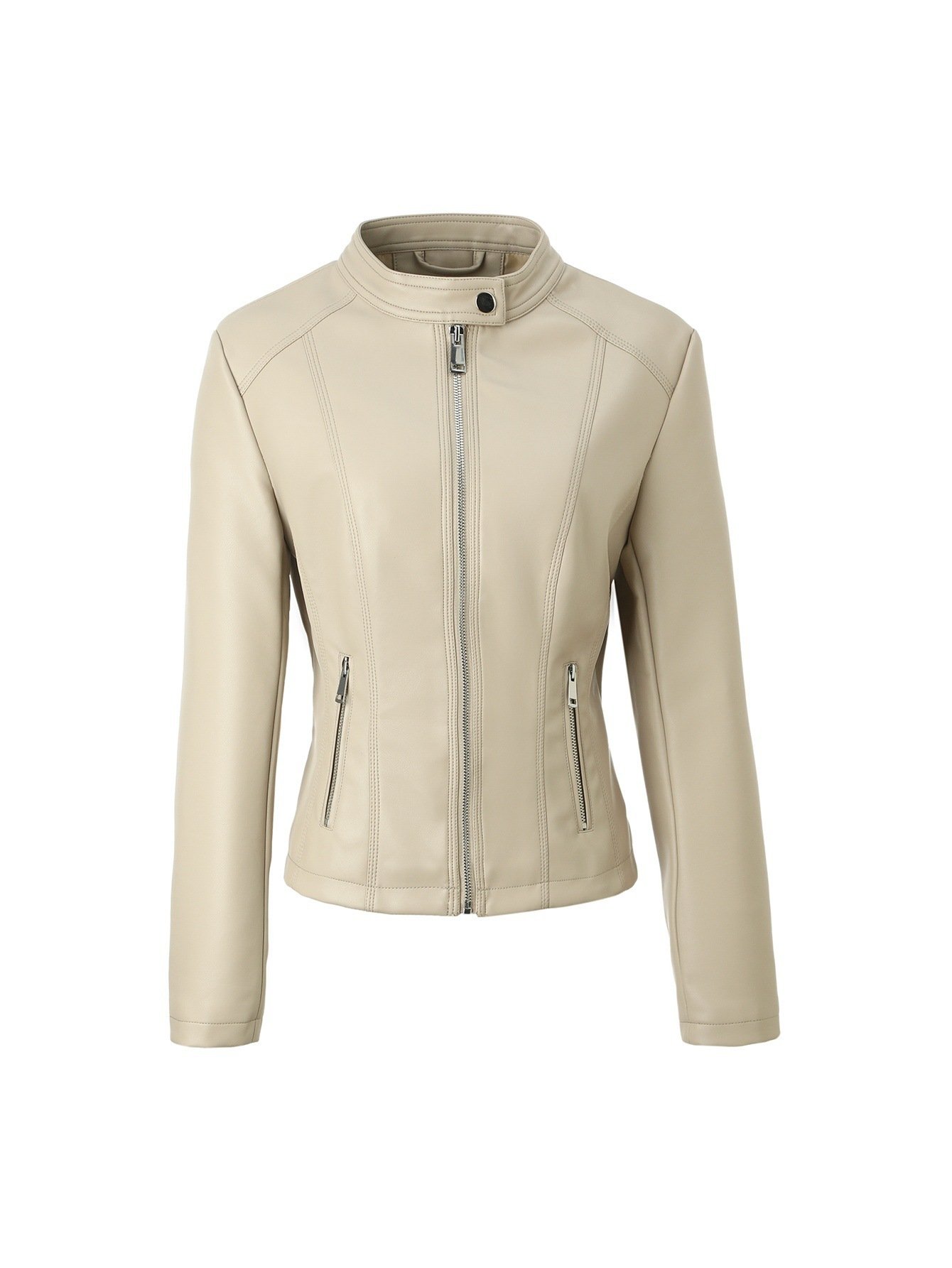 Women's Stand-collar Zip-up Biker PU Leather Jacket - الصورة 2