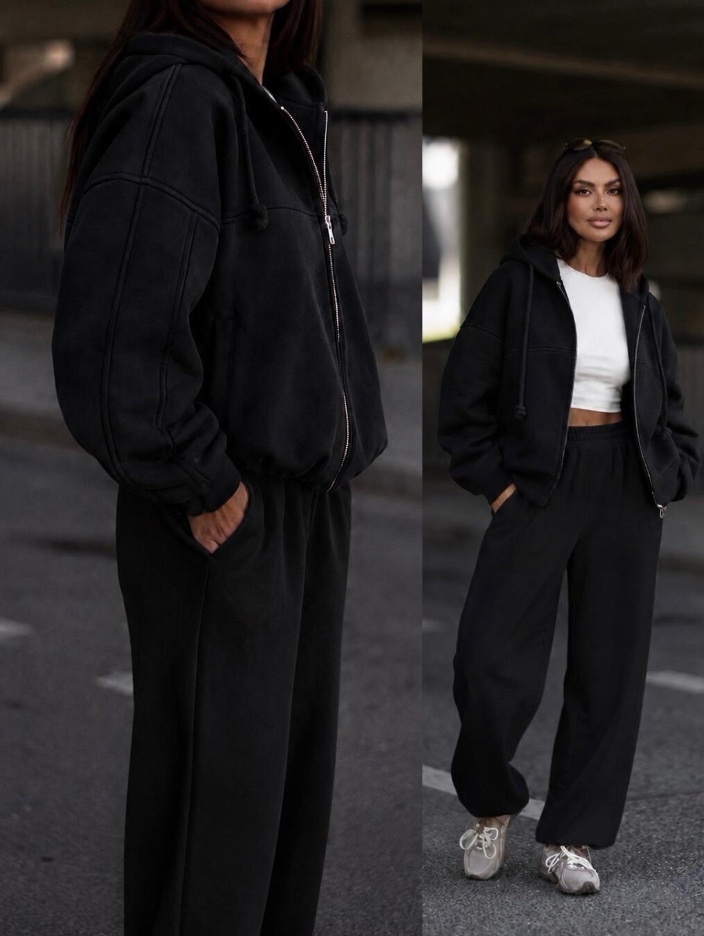Women's Two-piece Set Zip-up Hooded Sweatshirt And Wide-leg Trousers - الصورة 3