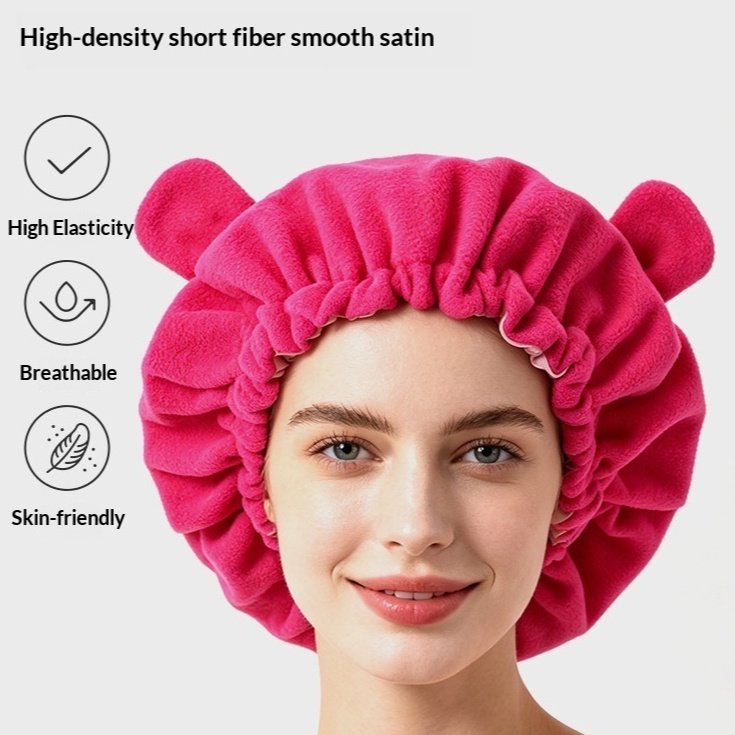 Double-layered Fleece Cozy Teddy Bear Ear Home Sleeping Cap