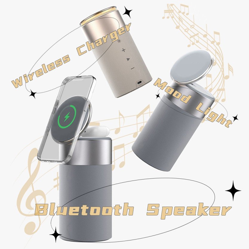 3 In 1 Multi-Function IPhone And AirPods Wireless Charger Portable Bluetooth Speaker With Touch Lamp For Home And Office - الصورة 3