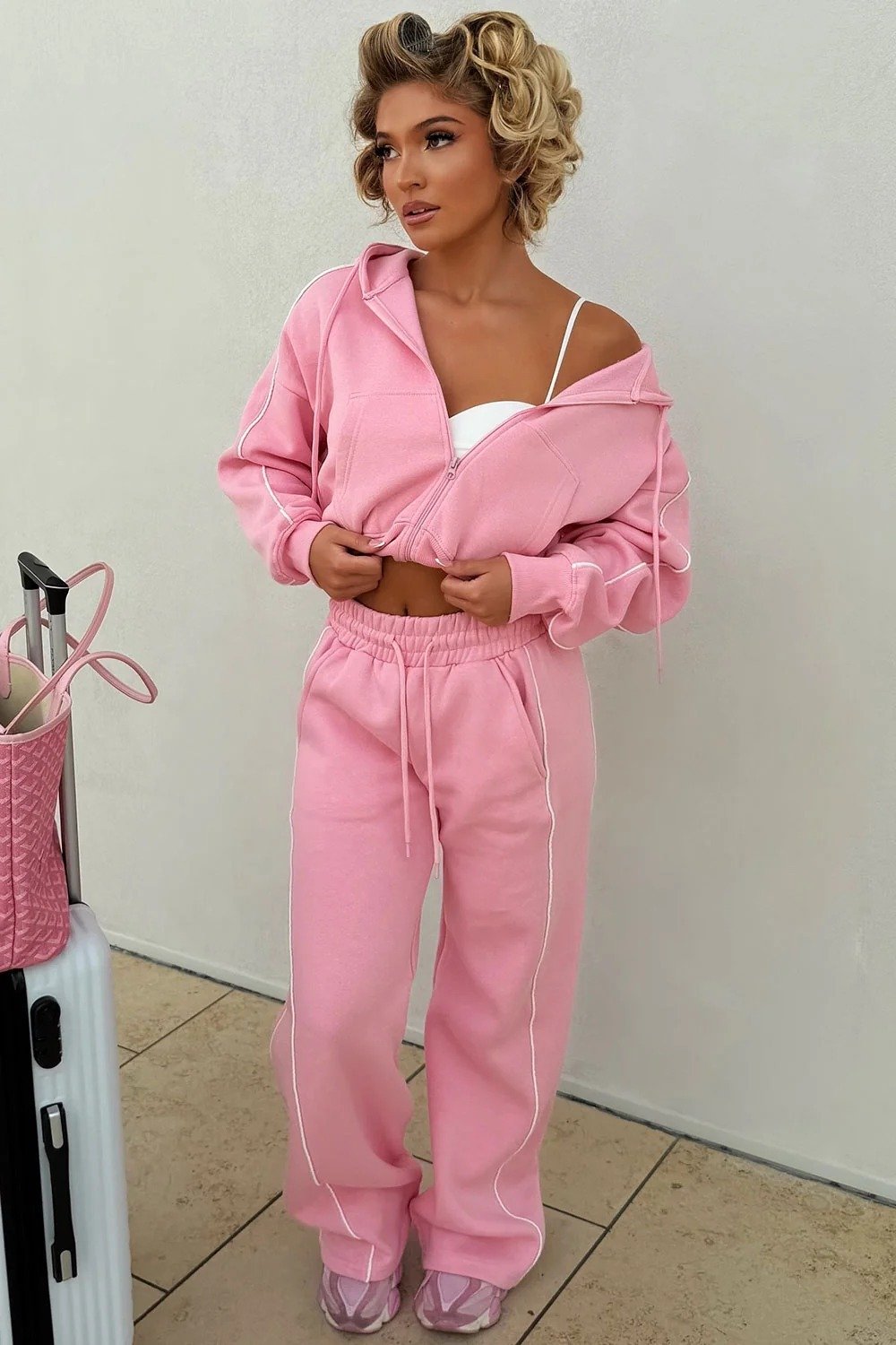 Long-sleeve Zip-up Cardigan And Pants Set Sporty Style - الصورة 8