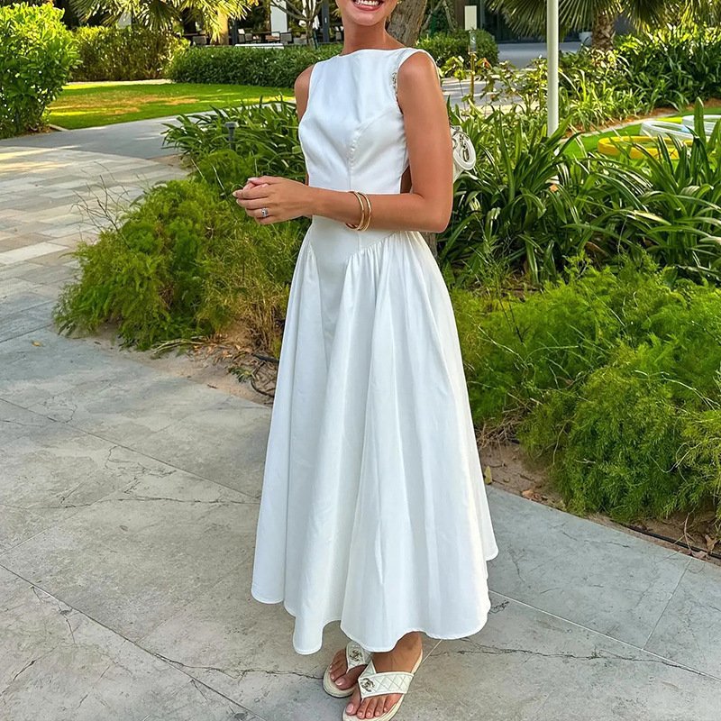 Women's Backless Fashion Crewneck Sleeveless Dress - الصورة 5