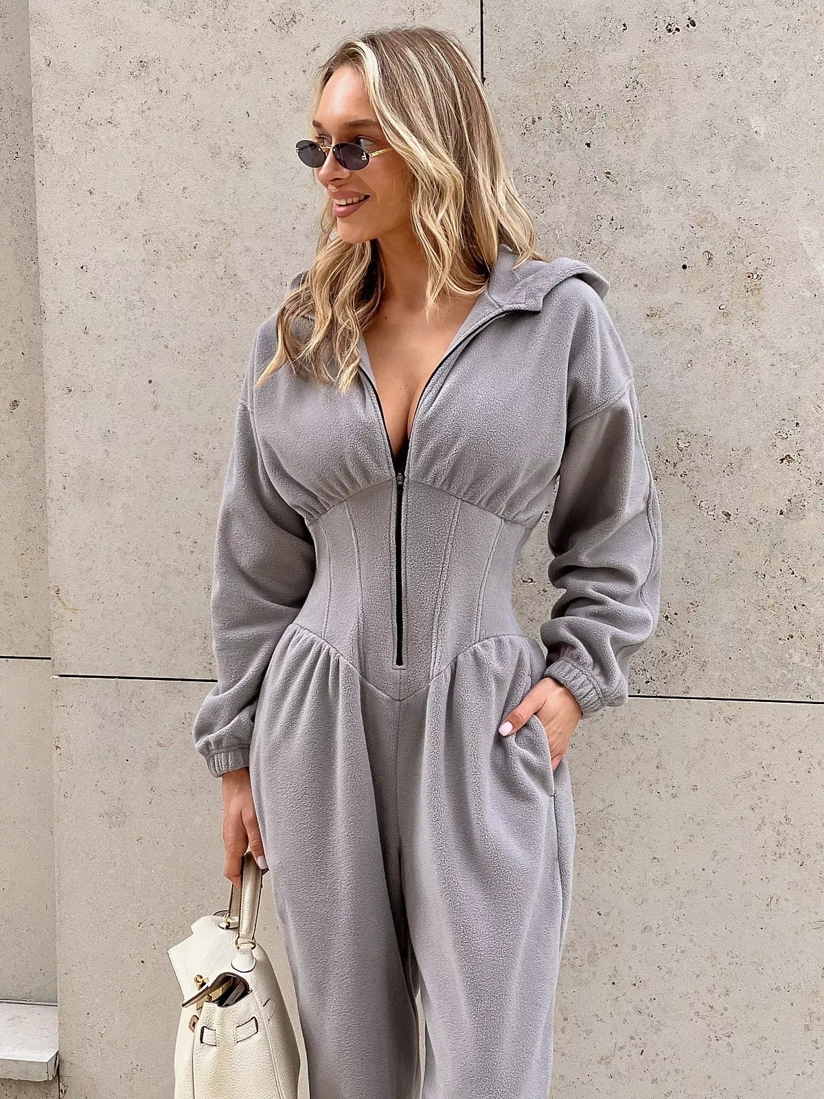 Women's Fallwinter Jumpsuit With Long Sleeves Sporty And Casual Featuring A Hood - الصورة 7