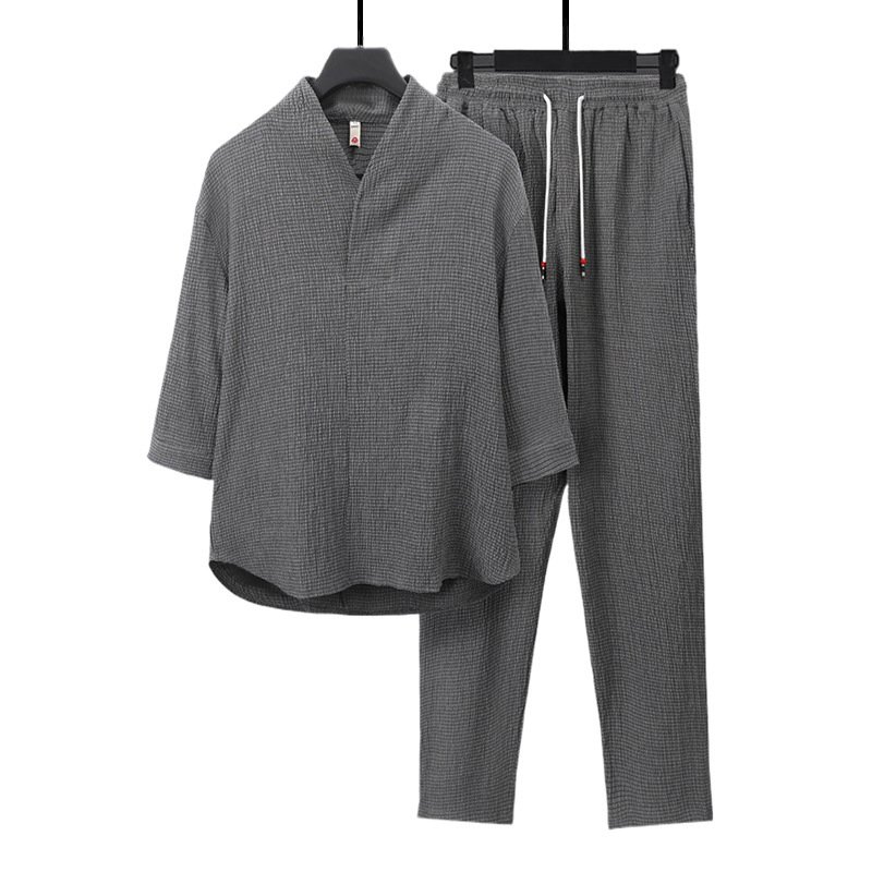 Short-sleeved Summer Loose-fit Plus-size Tang Suit Two-piece Set - الصورة 5