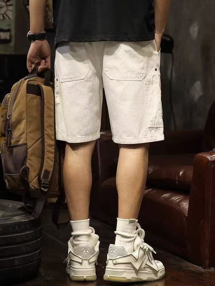 Men White Denim Shorts Utility Cargo Style Knee Length Casual Shorts With Side Pocket Summer Jeans Wholesale Ready Stock - الصورة 5
