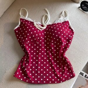 Women's New Summer Polka-Dot Lace Patchwork Halter-Neck Camisole