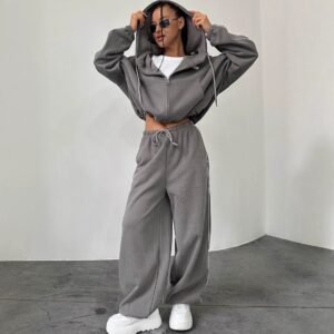 Casual Hooded Top And Pants Two-piece Set With Drawstrings