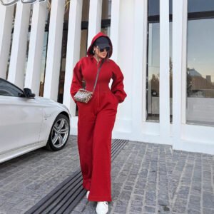 Hooded Zip-up Stretch-waist Jumpsuit