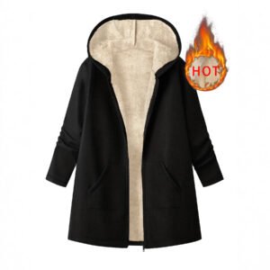 Women's Solid-Color Fleece-Lined Warm Mid-Length Hooded Coat