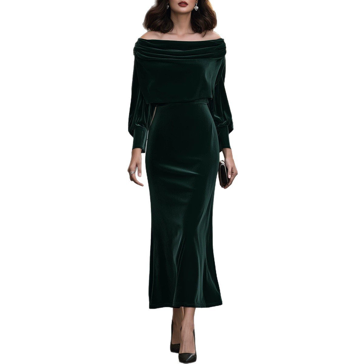 New Elegant Velvet Waist-cinching Dress - الصورة 8