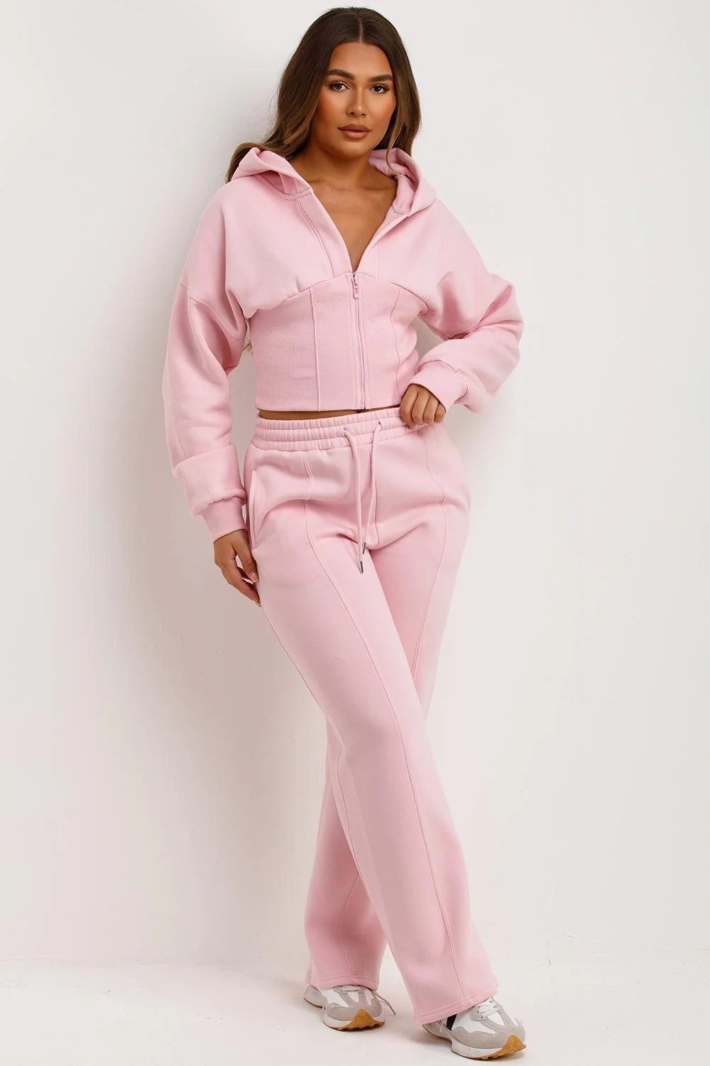 New Autumnwinter Long-sleeve Pants Set With Ribbed Patchwork And A Hooded Cardigan For Women - الصورة 9