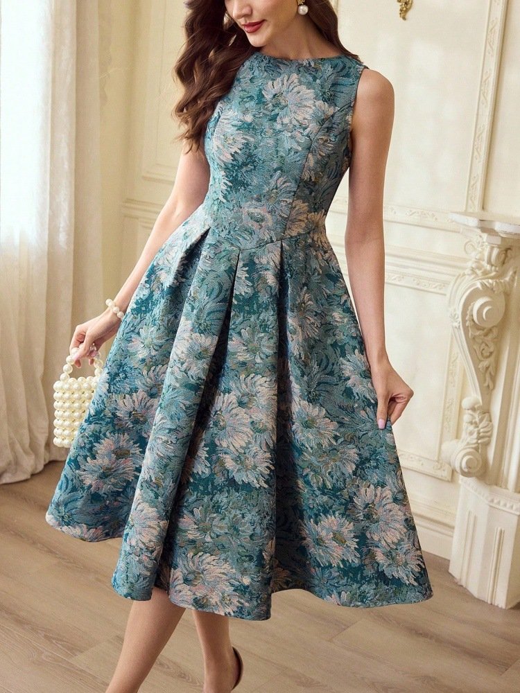 French-style Women's Retro Oil-painting Sleeveless Dress - الصورة 6