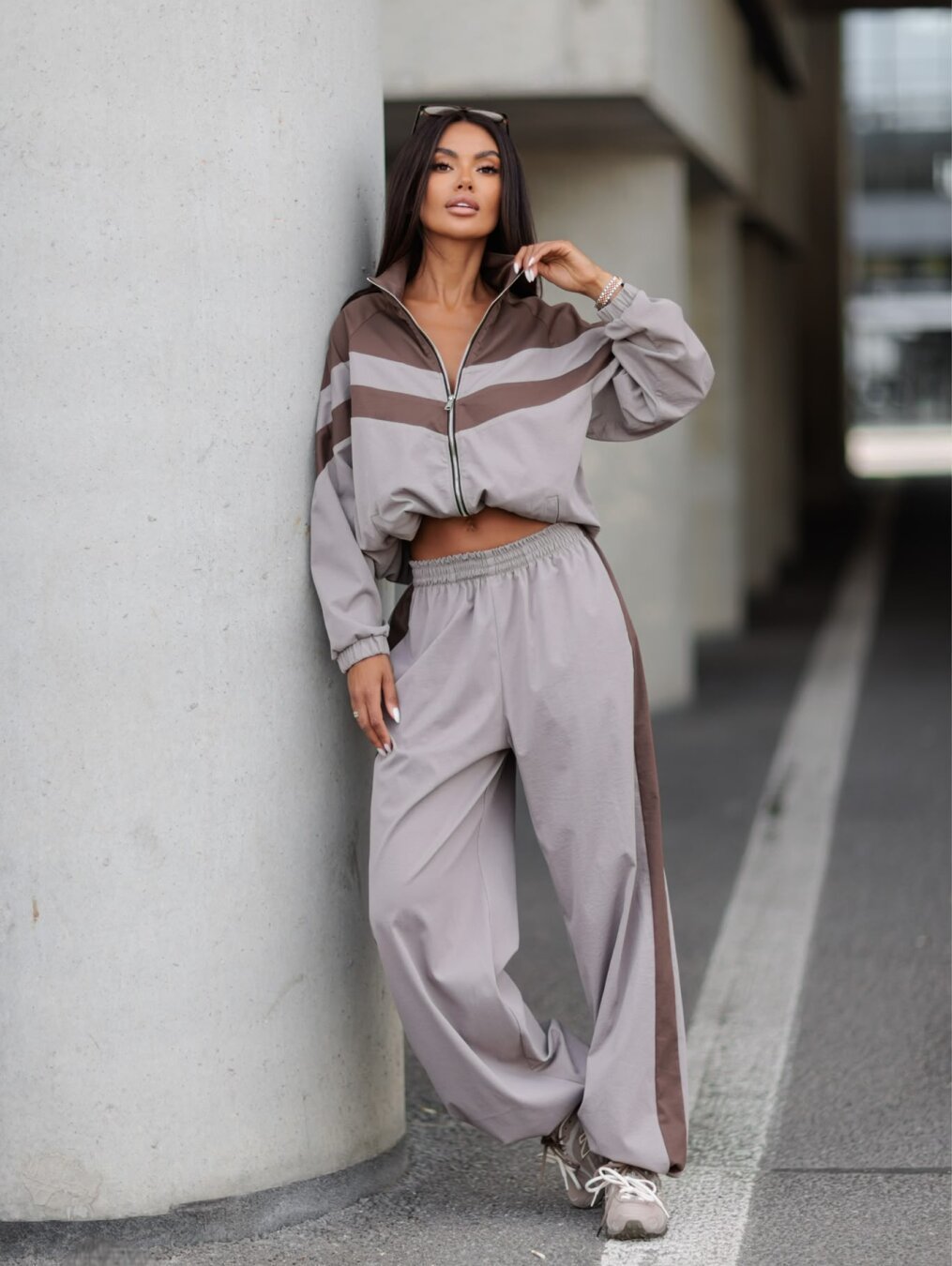 Womens Sporty Casual Two-piece Set Stand-collar Zip-up Jacket And Jogger Pants - الصورة 8