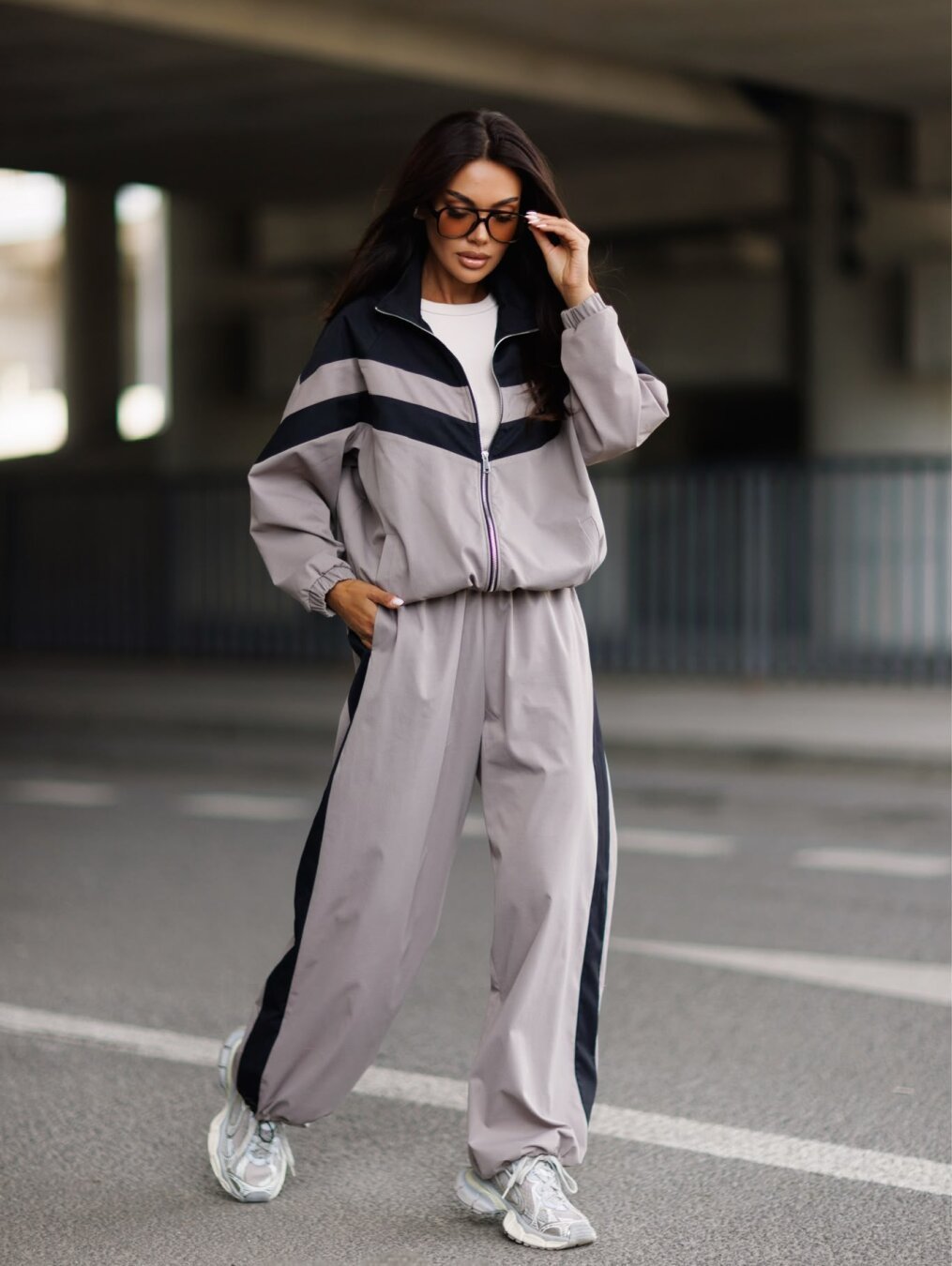 Womens Sporty Casual Two-piece Set Stand-collar Zip-up Jacket And Jogger Pants - الصورة 2