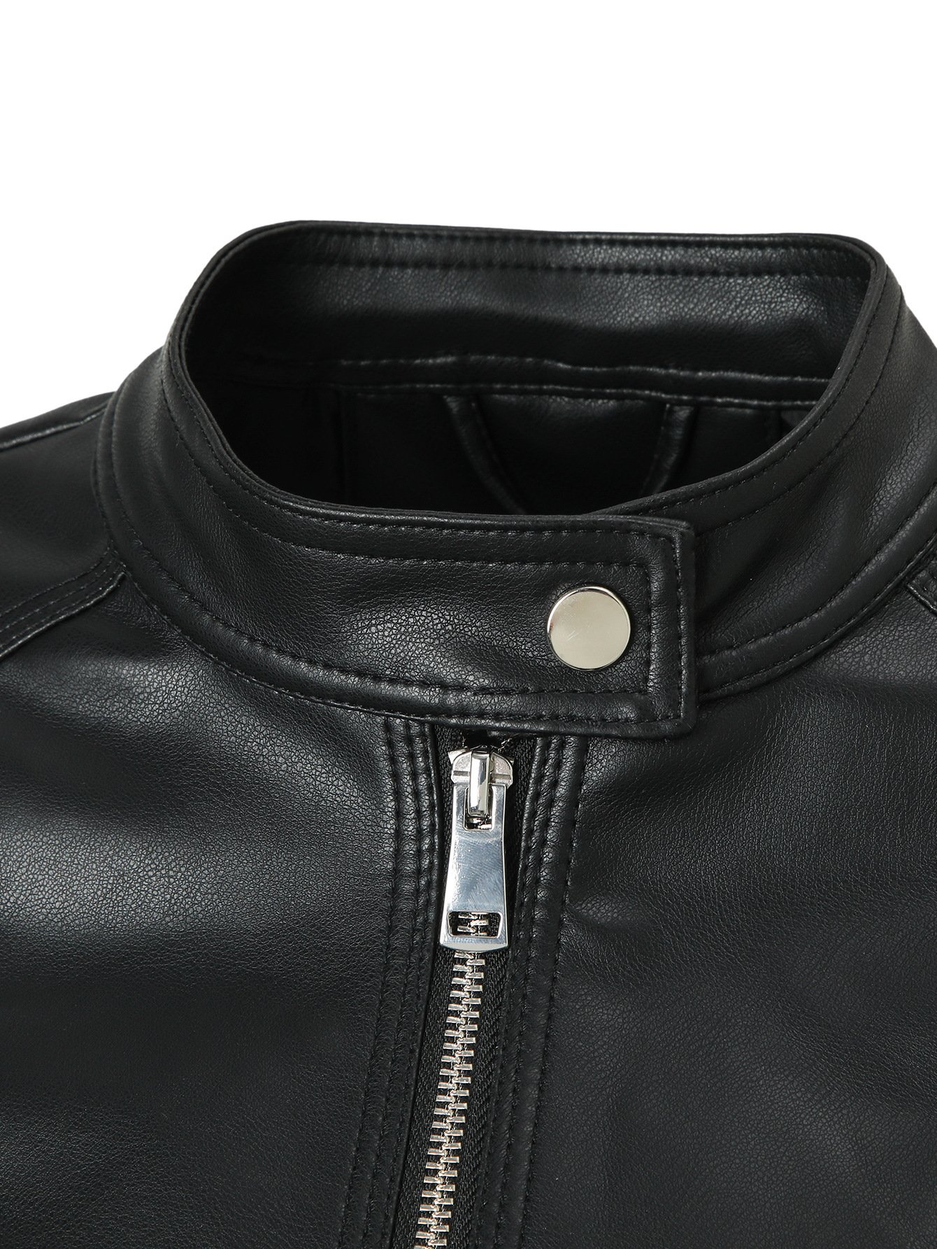 Women's Stand-collar Zip-up Biker PU Leather Jacket - الصورة 3