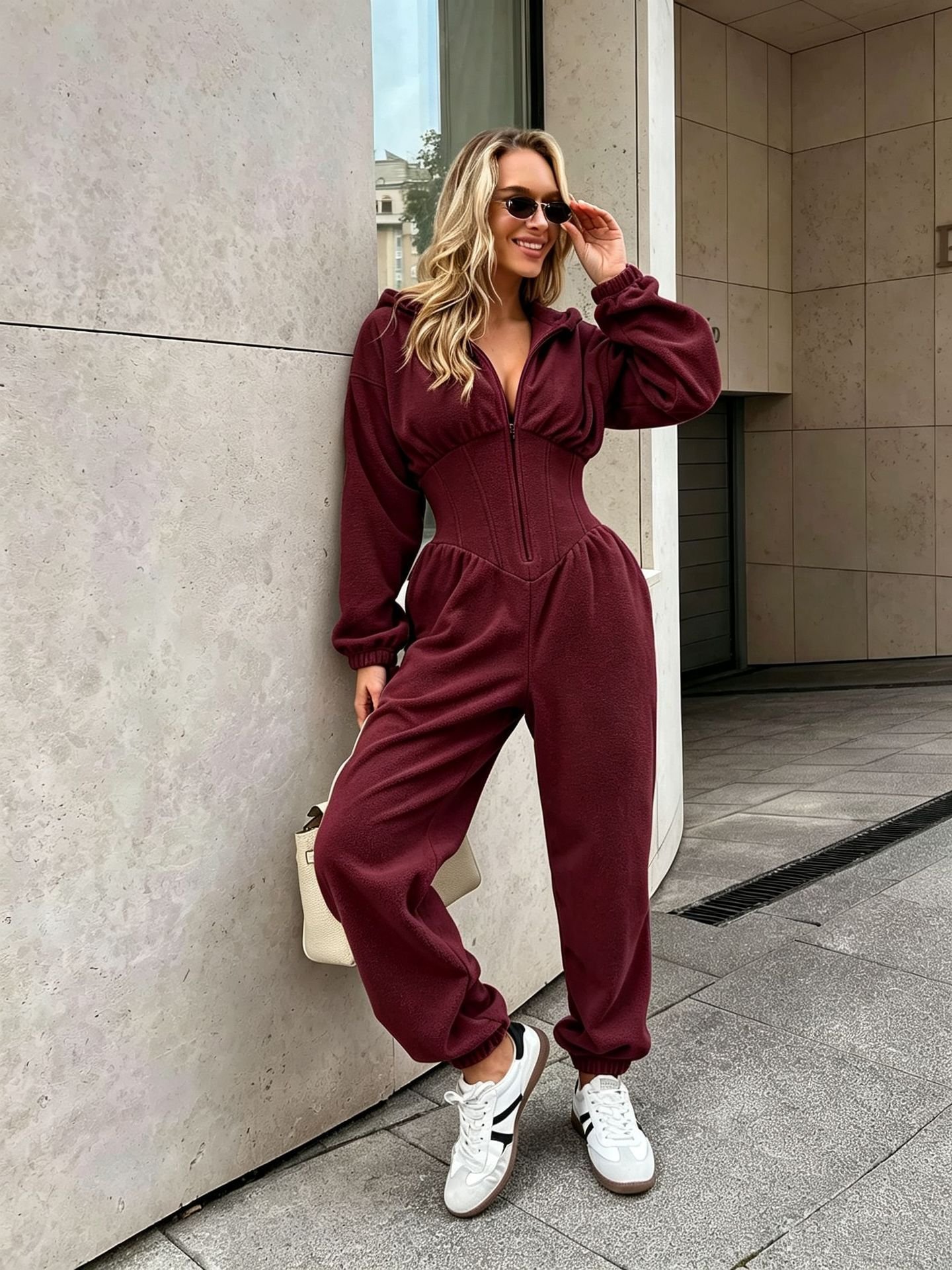 Women's Fallwinter Jumpsuit With Long Sleeves Sporty And Casual Featuring A Hood - الصورة 4