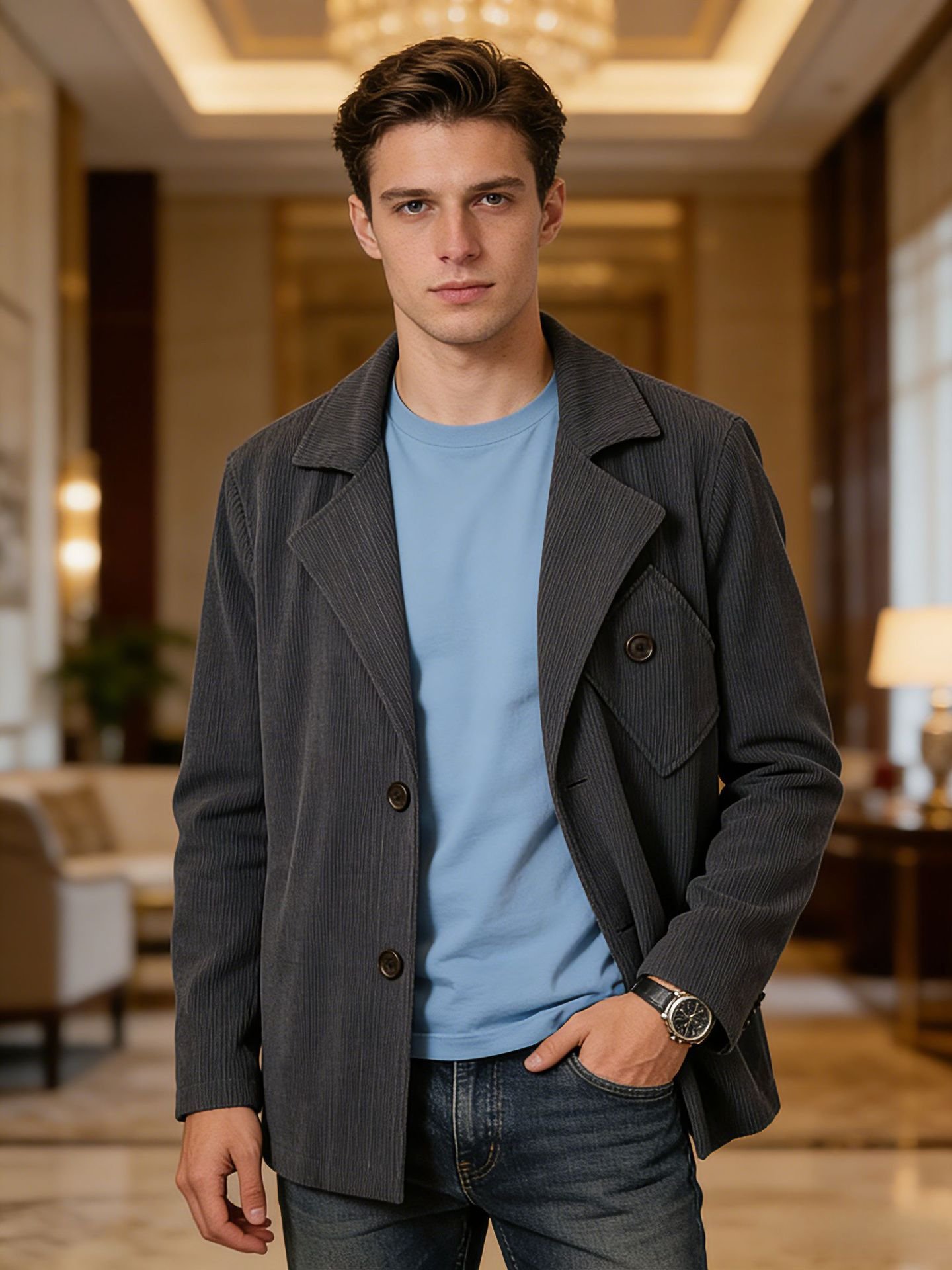 Men's Suit-collar Fashion Business Jacket - الصورة 2