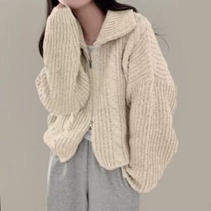 Double-zip Long-sleeve Knitted Cardigan Sweater Coat