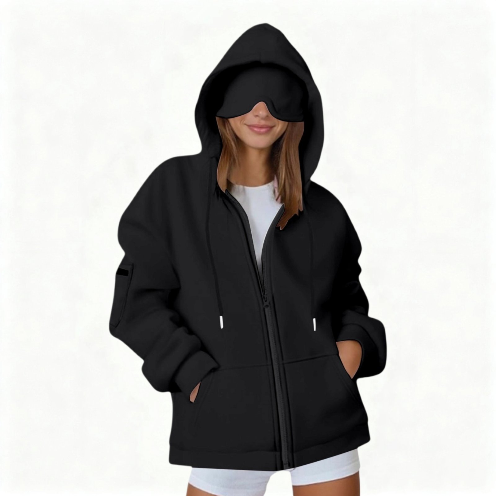 Hooded Cardigan Long-sleeve Zip-up Sweatshirt For Women - الصورة 3