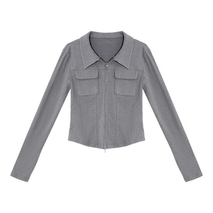 Fitted-waist, Stand-collar Ribbed Cardigan For Women - الصورة 5