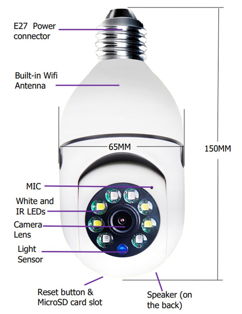WiFi CAMERA 1080P Bulb 4X Zoom Camera E27 Home 5GWiFi Alarm Monitor - الصورة 10