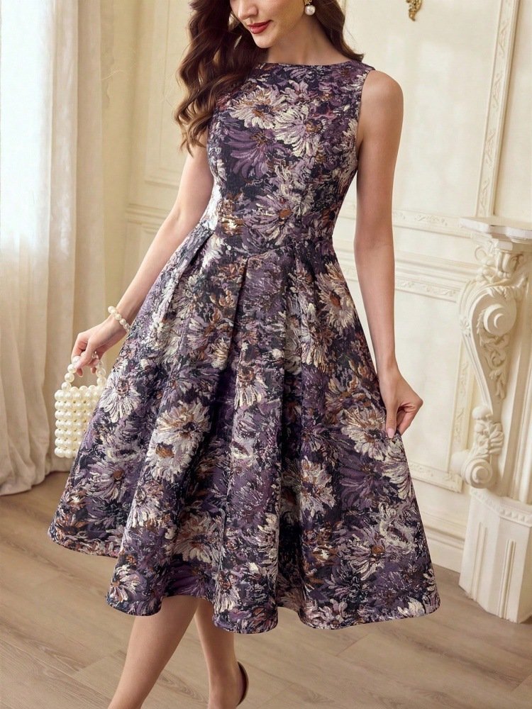 French-style Women's Retro Oil-painting Sleeveless Dress - الصورة 2