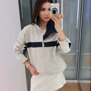 Women's Color-block Stand-collar Short Windbreaker