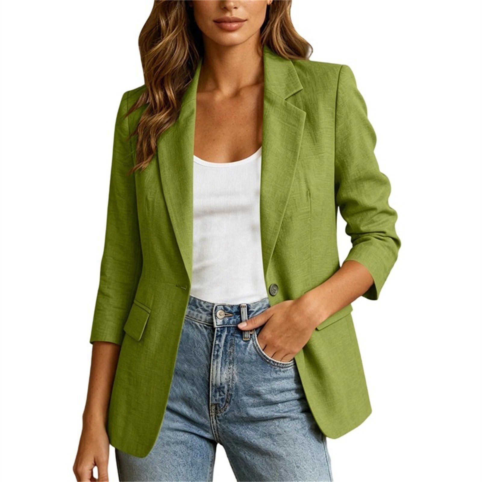 Solid-color Single-button Blazer With A Lapel Collar - الصورة 5