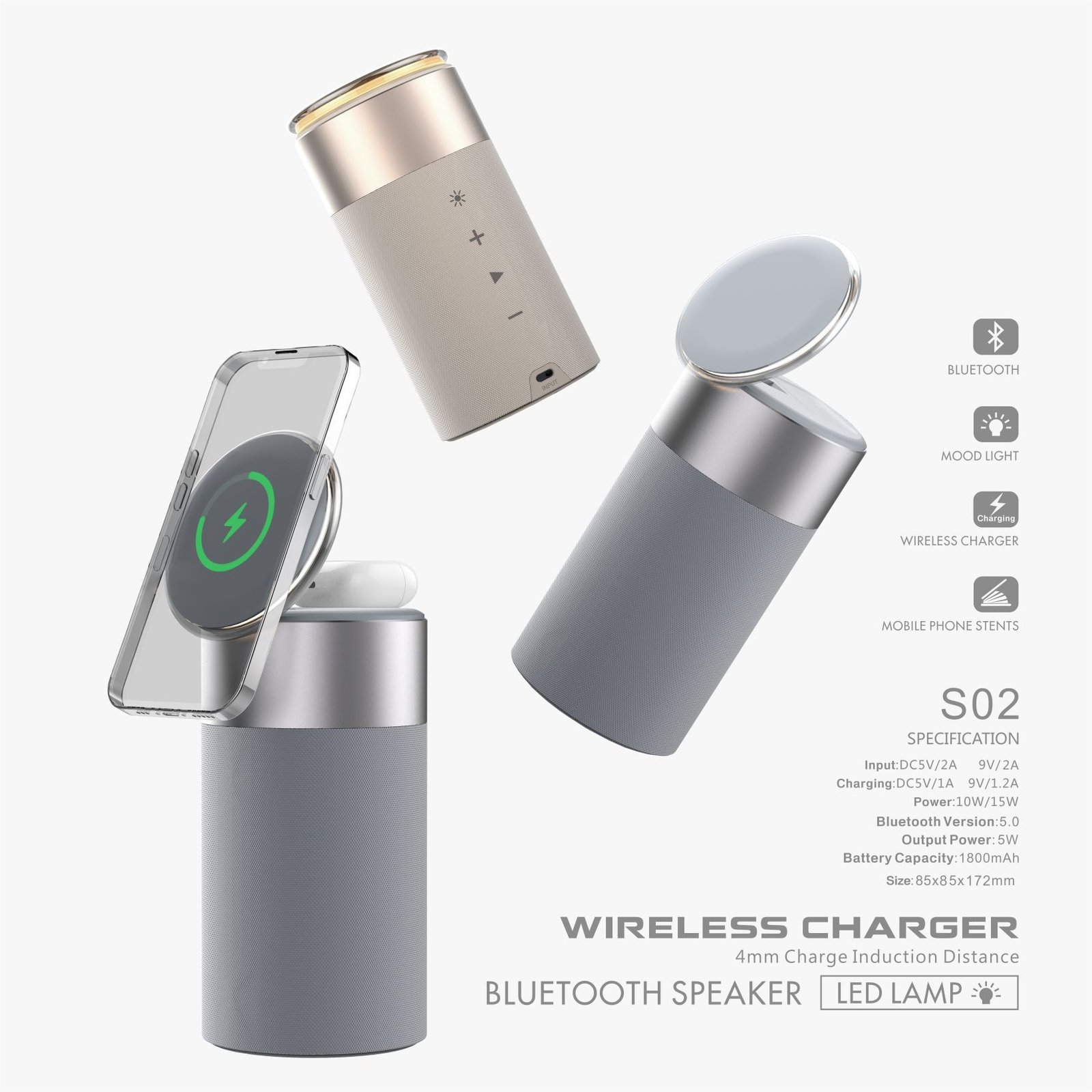 3 In 1 Multi-Function IPhone And AirPods Wireless Charger Portable Bluetooth Speaker With Touch Lamp For Home And Office - الصورة 10