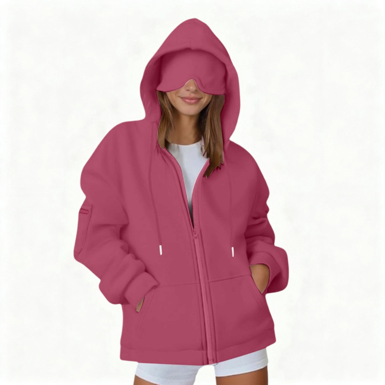 Hooded Cardigan Long-sleeve Zip-up Sweatshirt For Women - الصورة 5