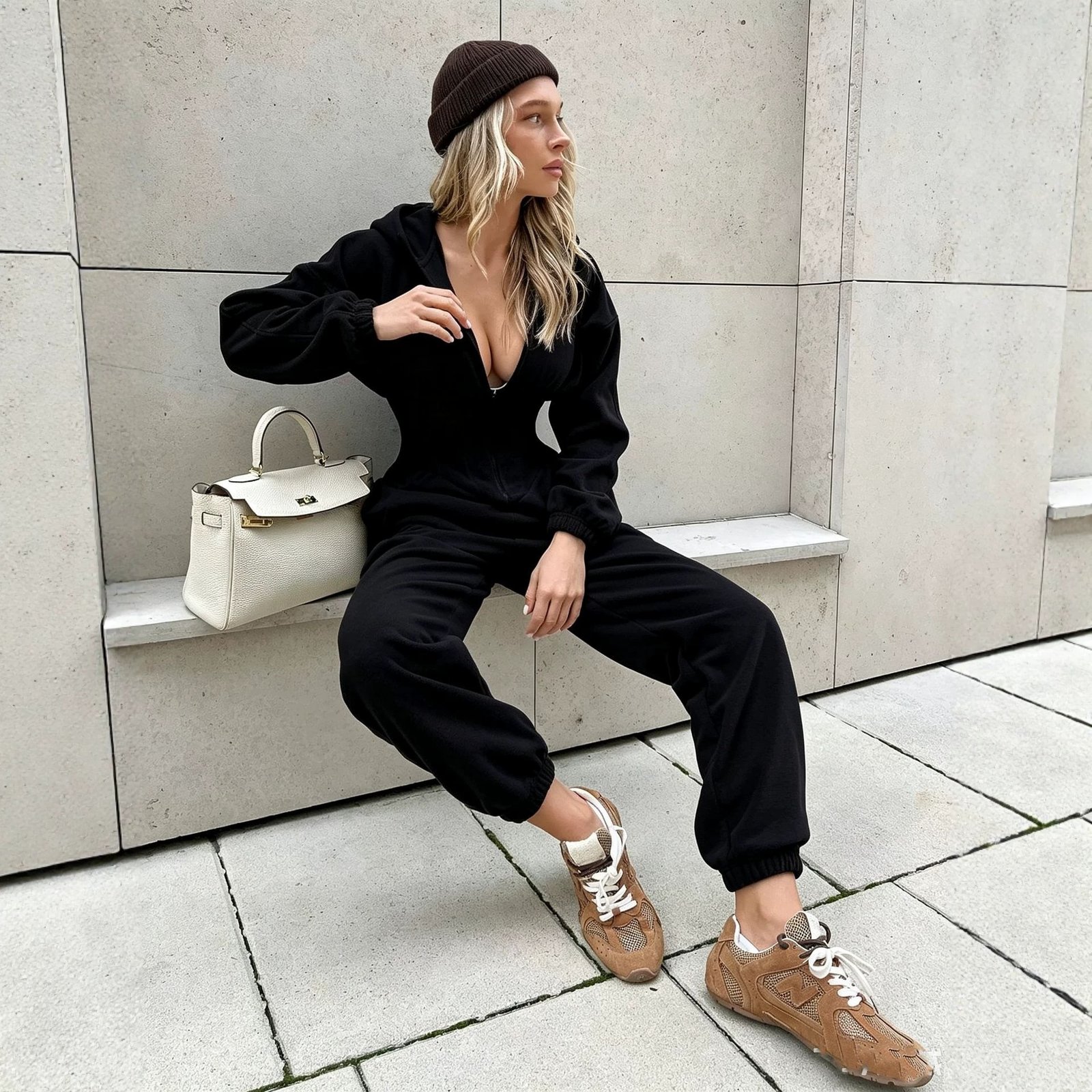 Women's Fallwinter Jumpsuit With Long Sleeves Sporty And Casual Featuring A Hood - الصورة 2