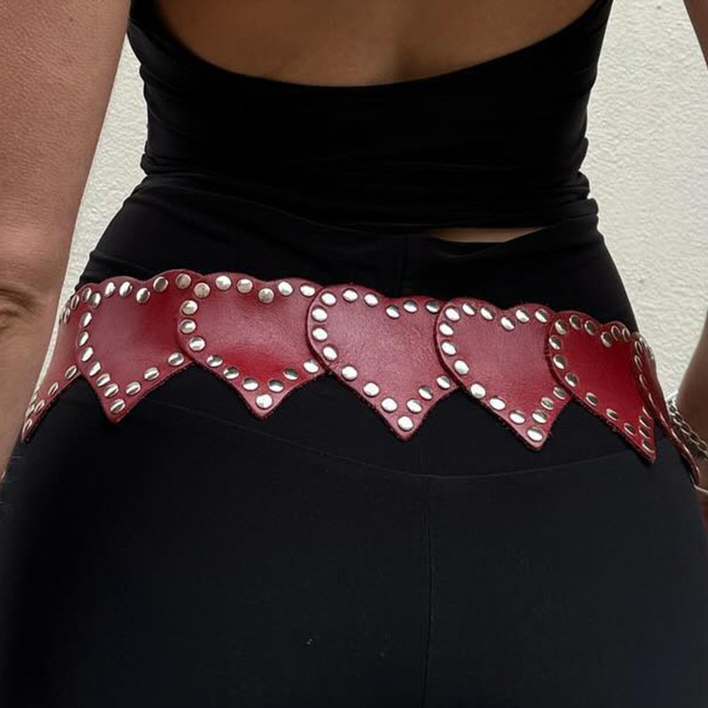 Retro Elastic Heart-shaped Leather Waist Belt For Cinching The Waist - الصورة 5