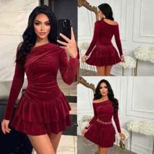 Women's AutumnWinter Velvet Off-Shoulder Dress