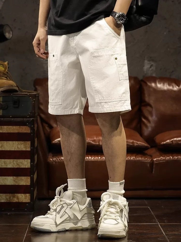 Men White Denim Shorts Utility Cargo Style Knee Length Casual Shorts With Side Pocket Summer Jeans Wholesale Ready Stock - الصورة 2
