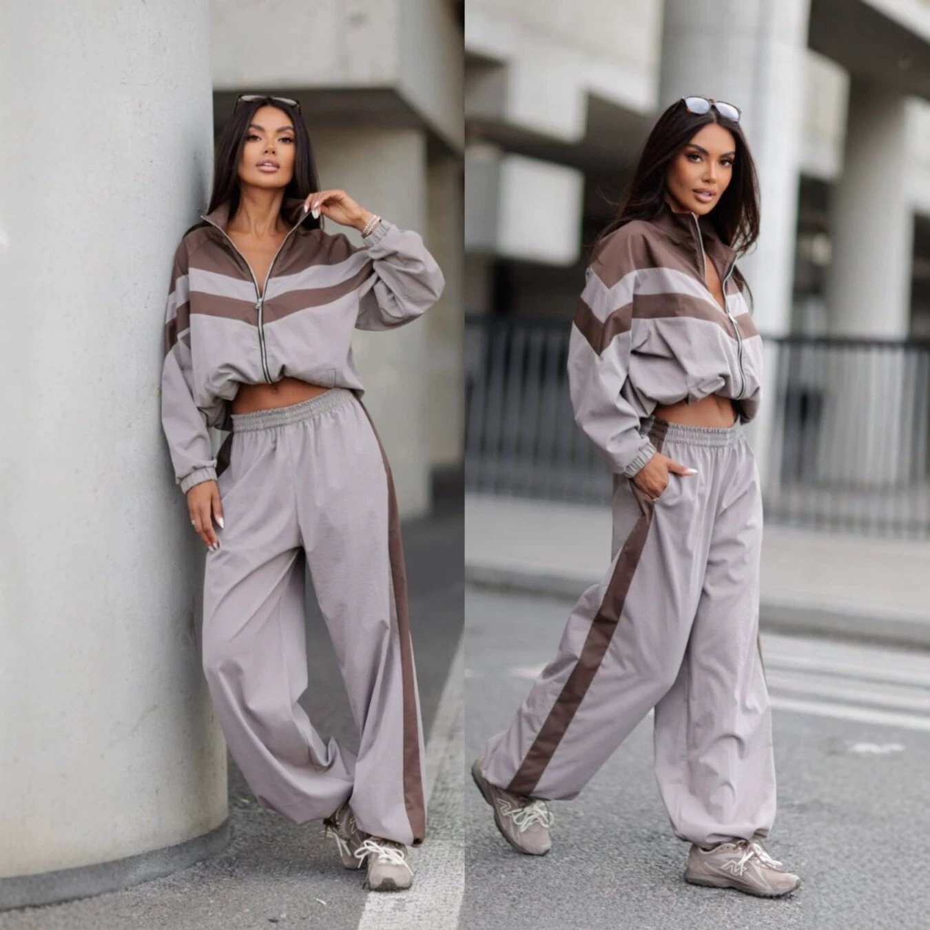 Womens Sporty Casual Two-piece Set Stand-collar Zip-up Jacket And Jogger Pants - الصورة 7