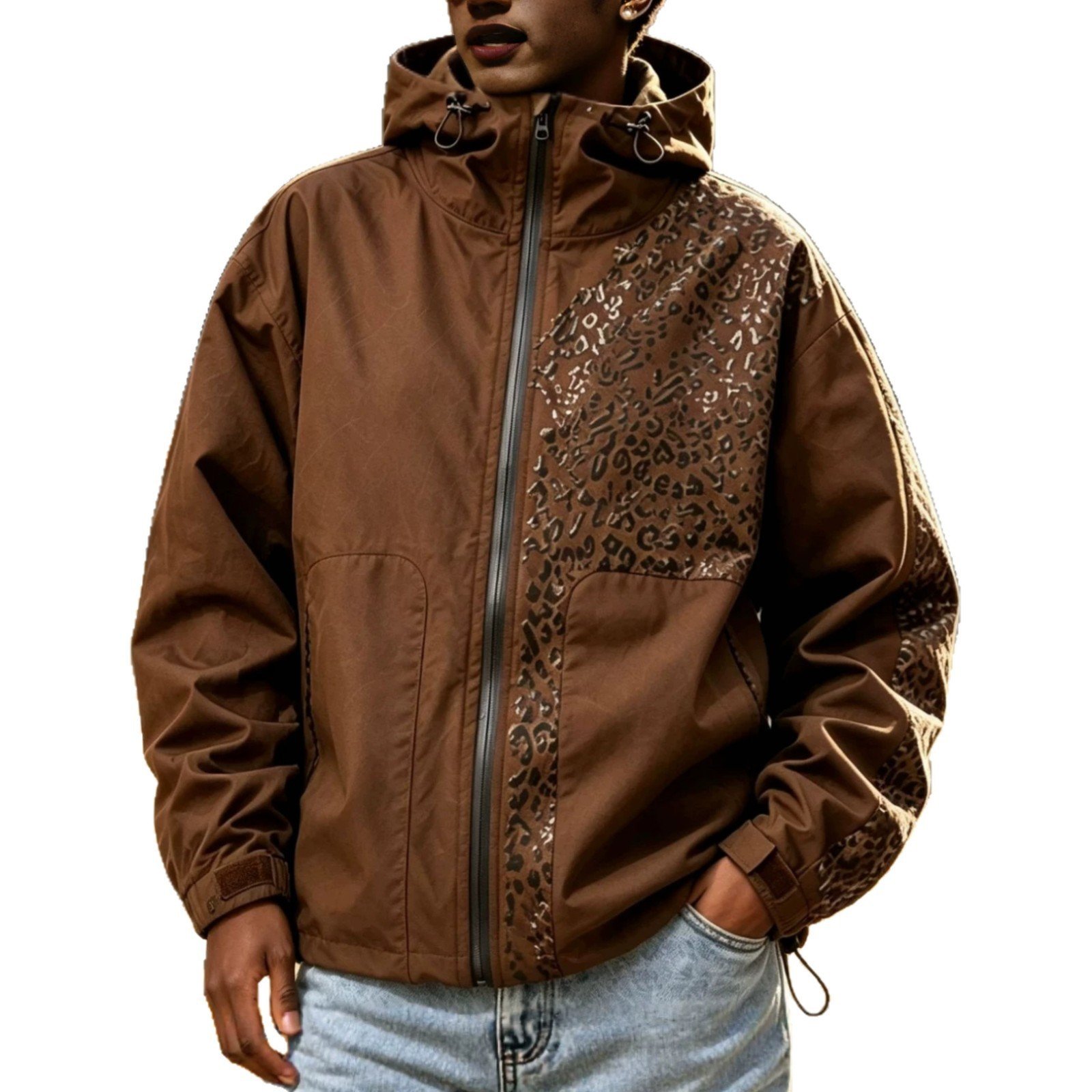 Men's Jacket Changes Color When Exposed To Water, Outdoor Sports Leopard Print - الصورة 5