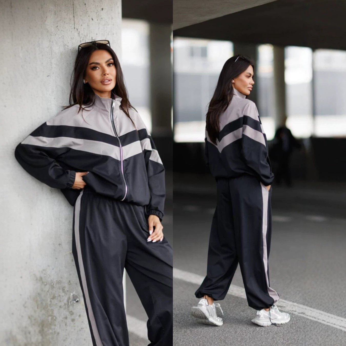Womens Sporty Casual Two-piece Set Stand-collar Zip-up Jacket And Jogger Pants - الصورة 5
