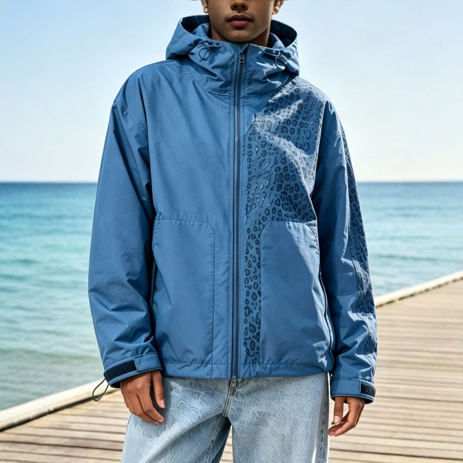 Men's Jacket Changes Color When Exposed To Water, Outdoor Sports Leopard Print - الصورة 3