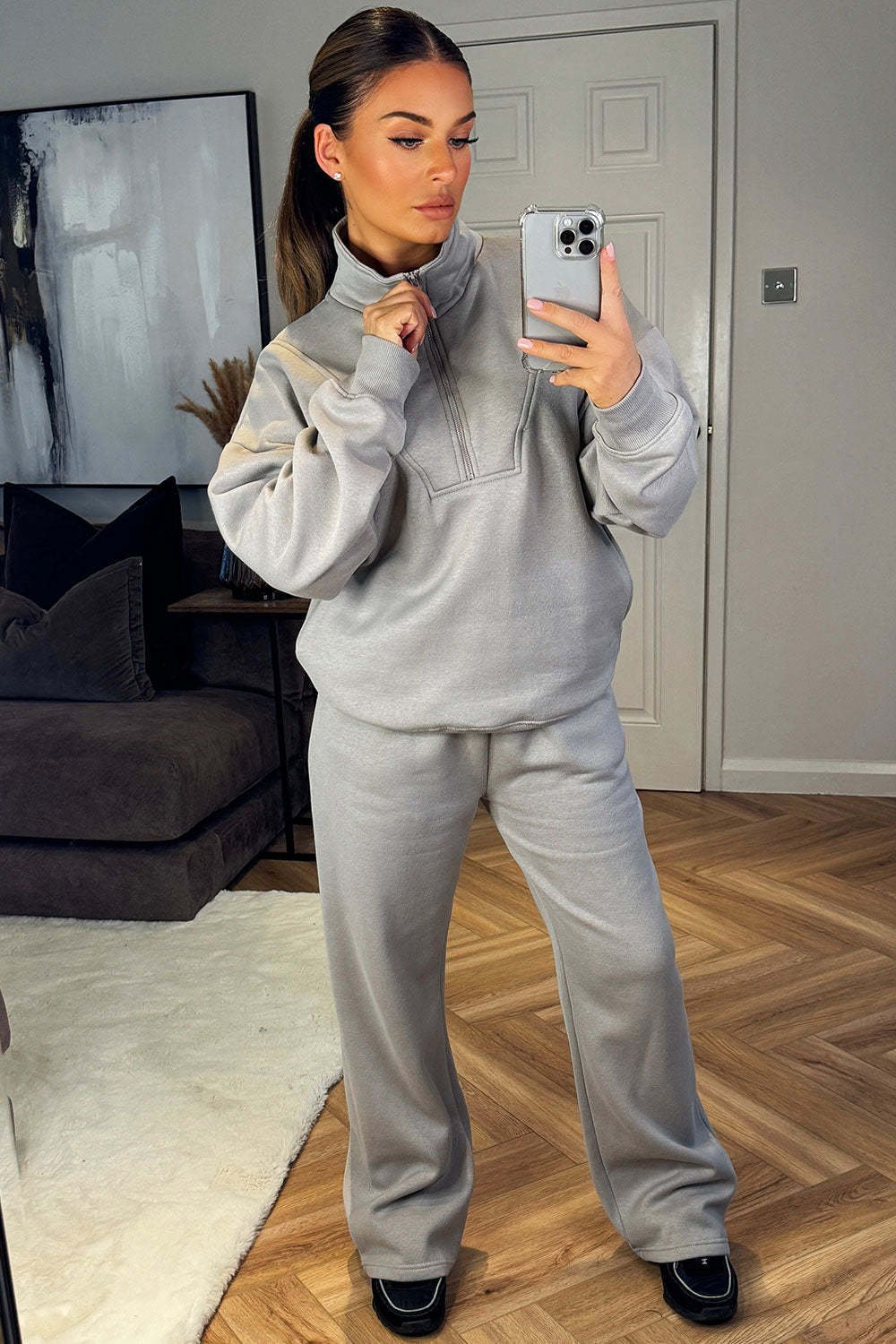 Zip-up Hoodie And Wide-leg Pants Two-piece Set - الصورة 8
