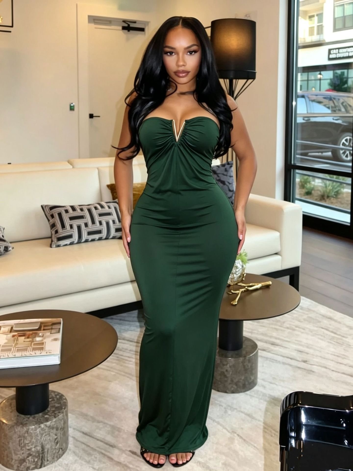Strapless V-clasp Embellished Dress - الصورة 4