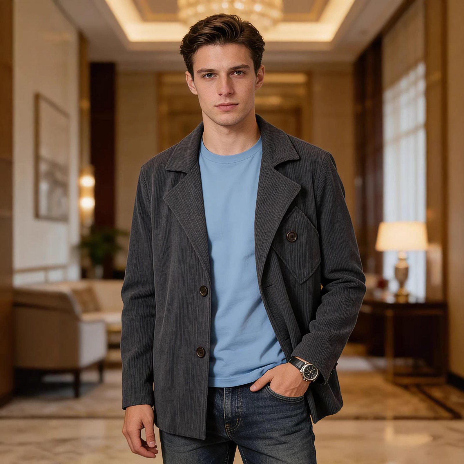 Men's Suit-collar Fashion Business Jacket - الصورة 4