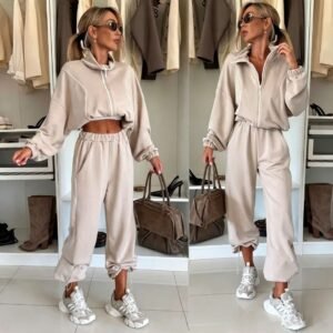 Women's Striped Color-block Long-sleeve Top And Pants Two-piece Set
