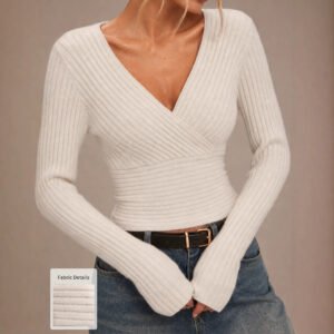 Women's Long-sleeve Top With A Crossover V-neck