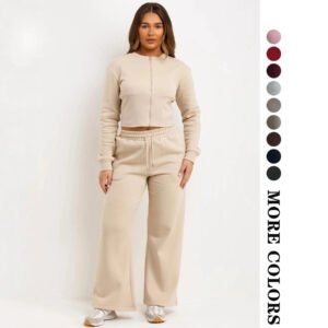 Women's Zip-up Cardigan And Straight-leg Pants Set