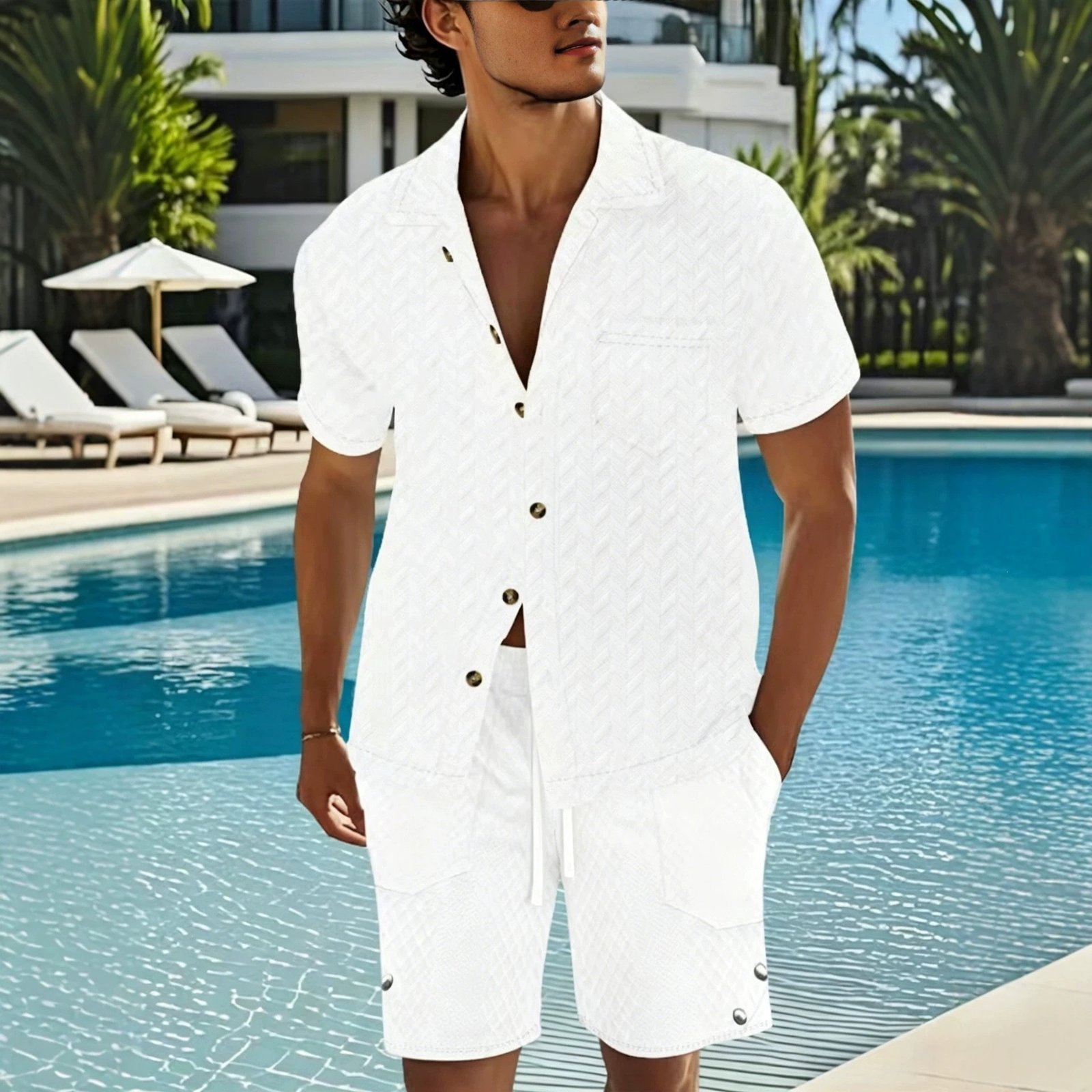New Trendy POLO Shirt With A Turn-down Collar And Embossed Short Sleeves - الصورة 3