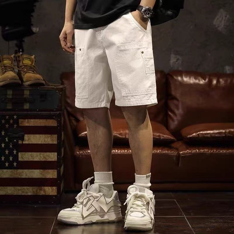 Men White Denim Shorts Utility Cargo Style Knee Length Casual Shorts With Side Pocket Summer Jeans Wholesale Ready Stock - الصورة 4