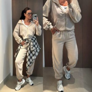 Women's Hooded Cardigan And Ankle-tie Pants Set