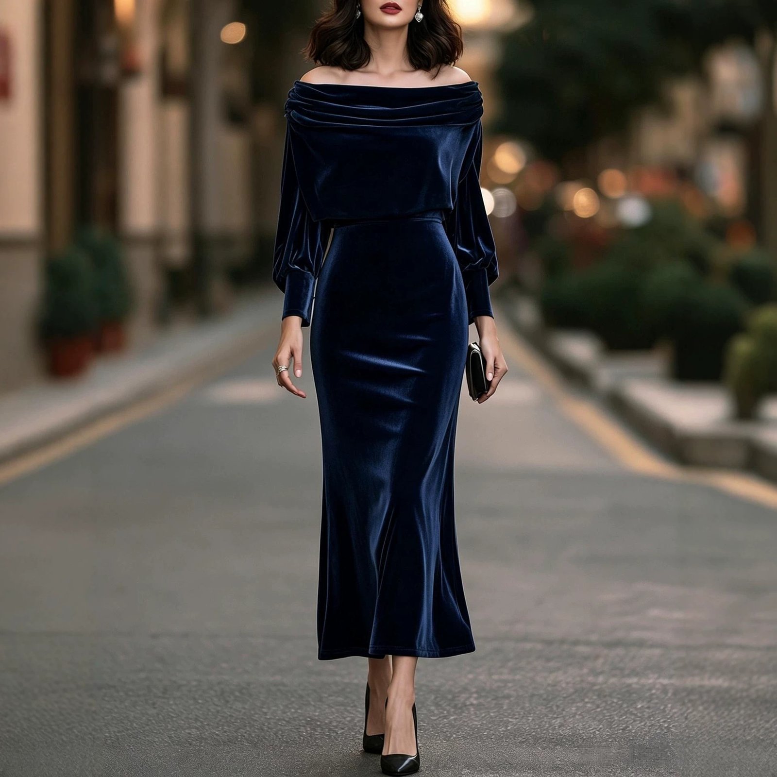 New Elegant Velvet Waist-cinching Dress - الصورة 9