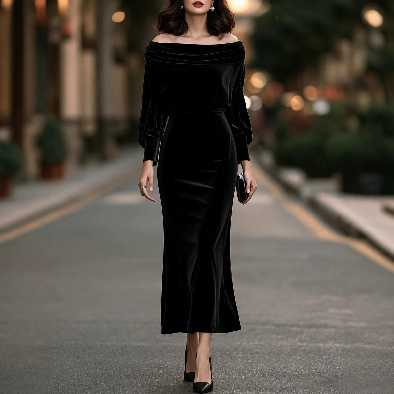 New Elegant Velvet Waist-cinching Dress - الصورة 7
